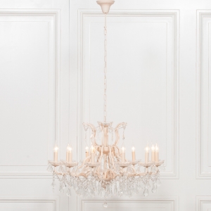 Cream 12 Branch Shallow Cut Glass Chandelier