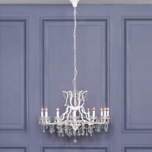 White 12 Branch Shallow Cut Glass Chandelier