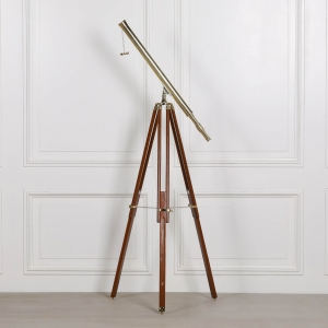 Brass Telescope on Wooden Stand
