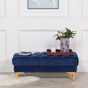 Blue Velvet Buttoned Ottoman Stool
