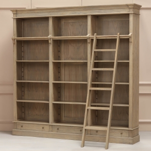 Large Rustic Wooden Bookcase with Ladder