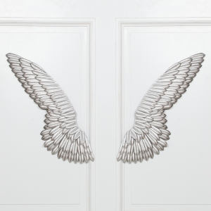 Large Metal Wall Silver Angel Wings