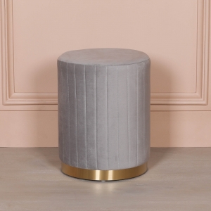 Grey Velvet Round Stool