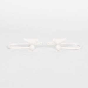White Cast Iron Decorative Bird Curtain Holder Set