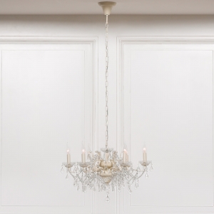Cream 6 Branch Shallow Cut Glass Chandelier