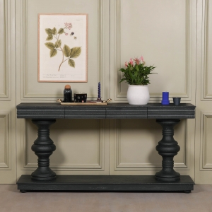 180cm Black Distressed Console Table with Drawers