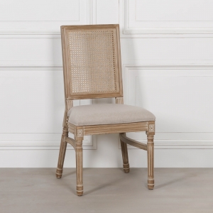 Wooden Louis Upholstered Square Rattan Back Dining Chair