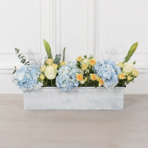 Roll Top White Wash Metal Planter - 54cm
