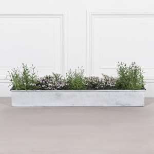 Roll Top White Wash Metal Planter - 104cm